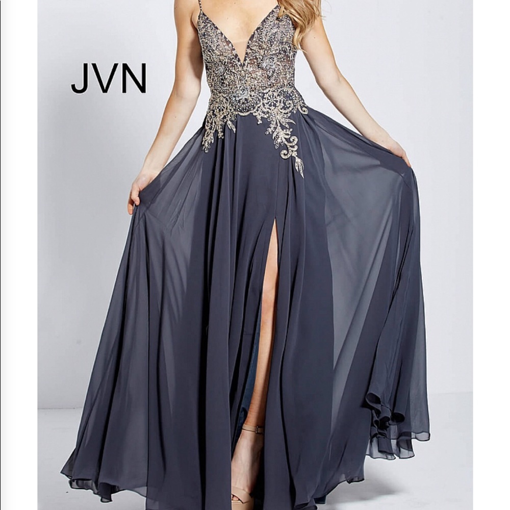 Jovani Charcoal Embellished Prom Dress